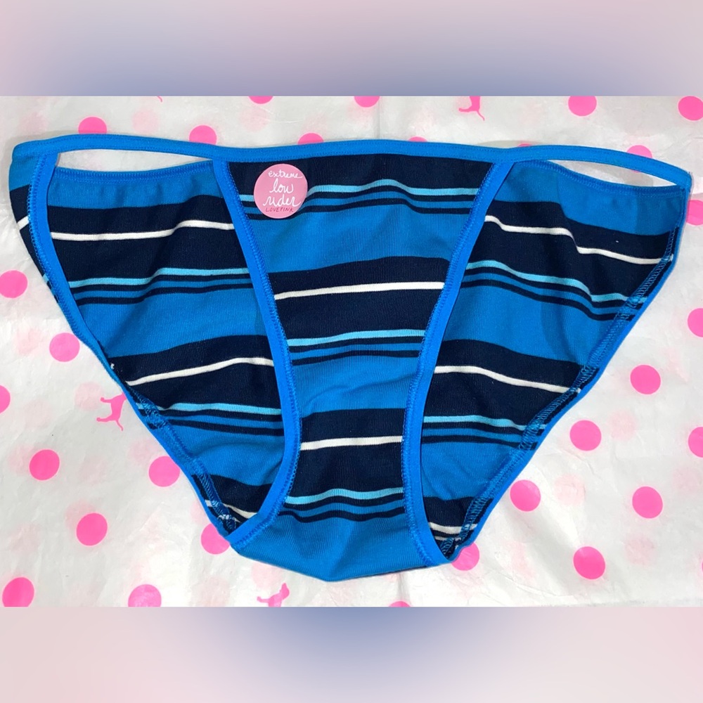 New VICTORIA'S SECRET PINK VINTAGE pink STRING BIKINI PANTIES striped Pink Y2K